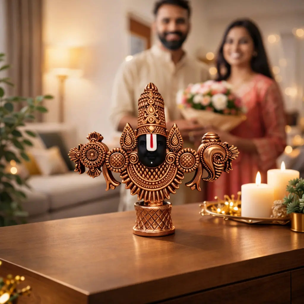 Lord Balaji Bust – Copper-Plated Antique Matte Finish – 4.5 Inch for Home Mandir & Gift Purpose - Gold Art India