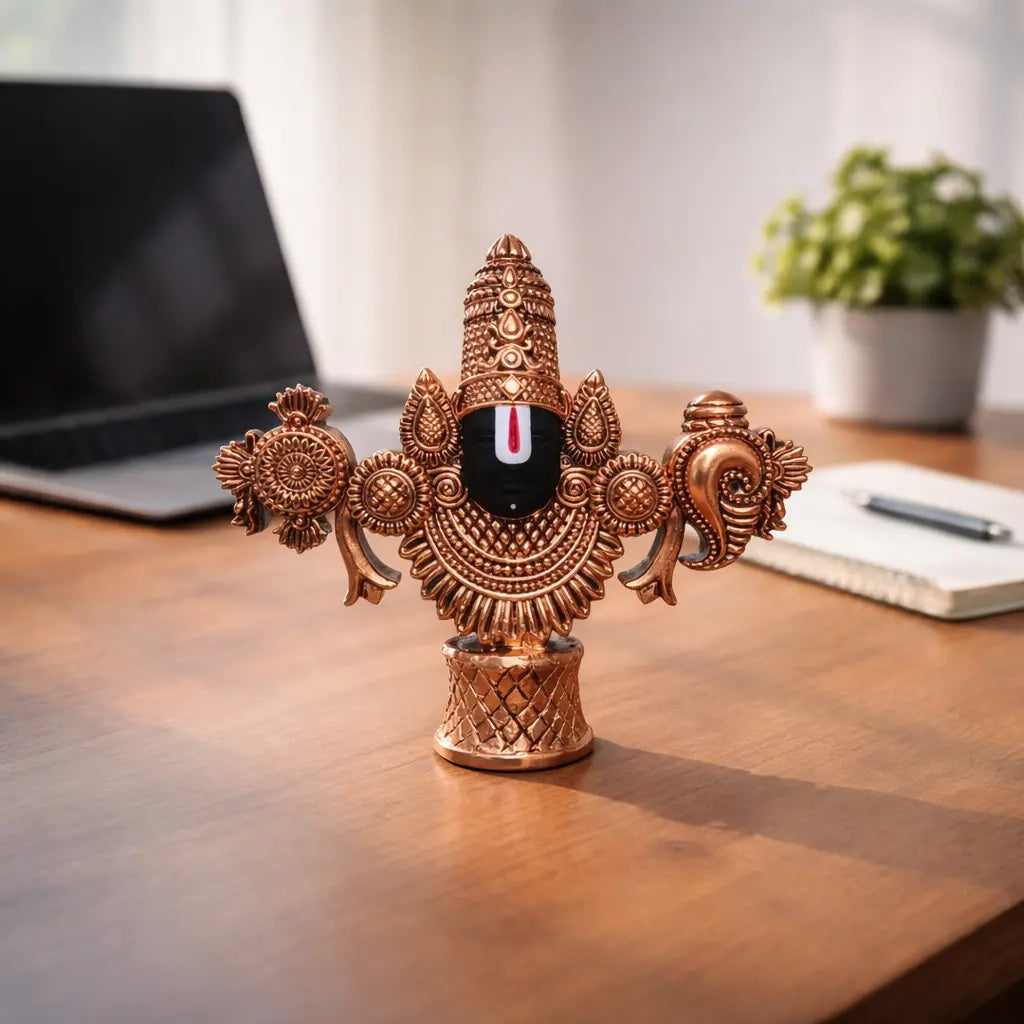 Lord Balaji Bust – Copper-Plated Antique Matte Finish – 4.5 Inch for Home Mandir & Gift Purpose - Gold Art India