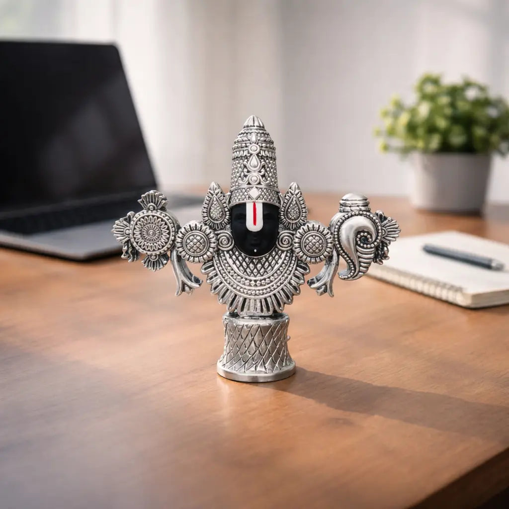 Lord Balaji Bust – Silver-Plated Antique Matte Finish – 4.5 Inch for Home Temple & Festive Gifting - Gold Art India