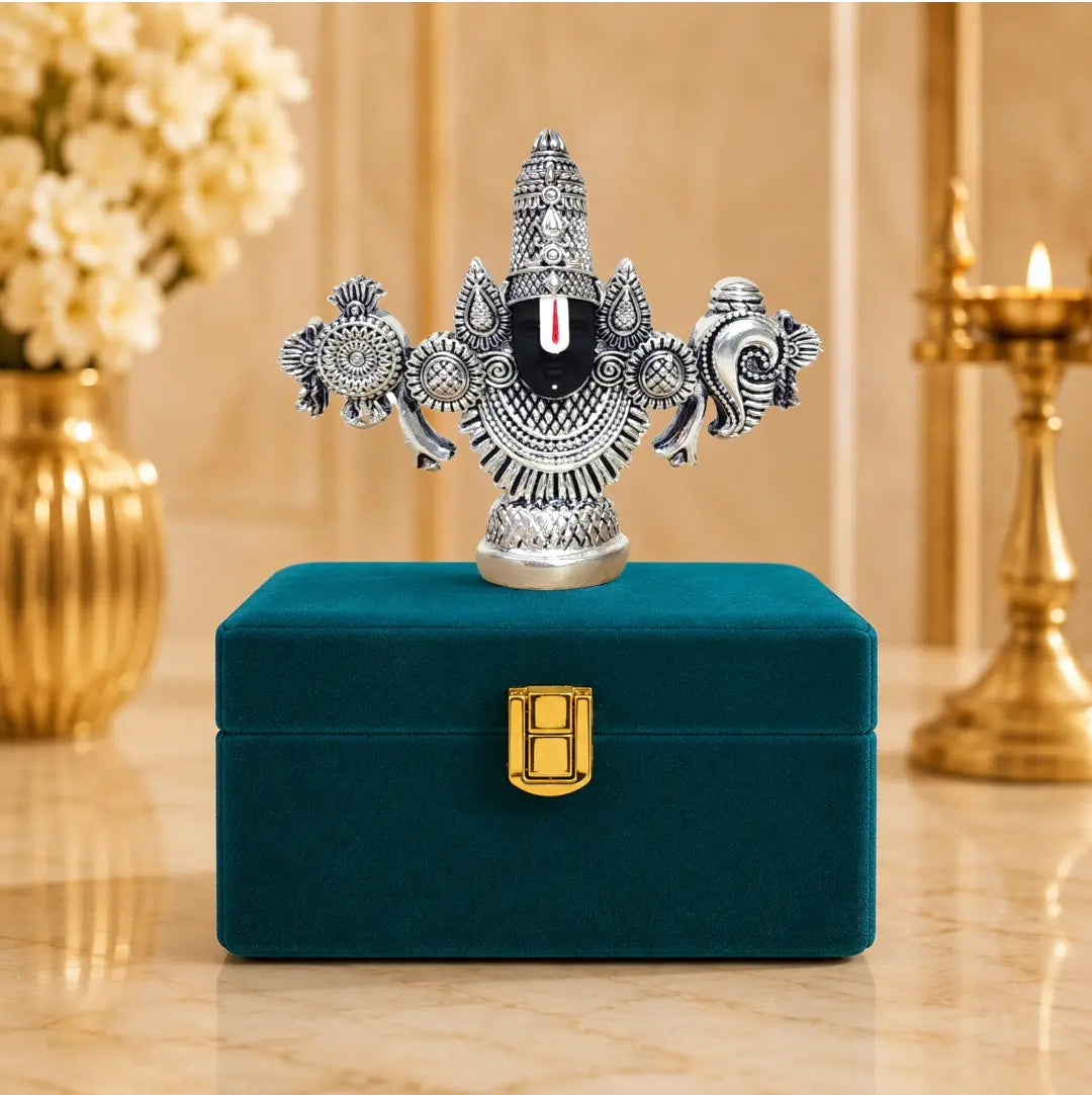 Gold Art India Balaji Idol | Silver Antique Matte Finish | Premium Velvet Gift Box (3.5 × 4.2 Inch)
