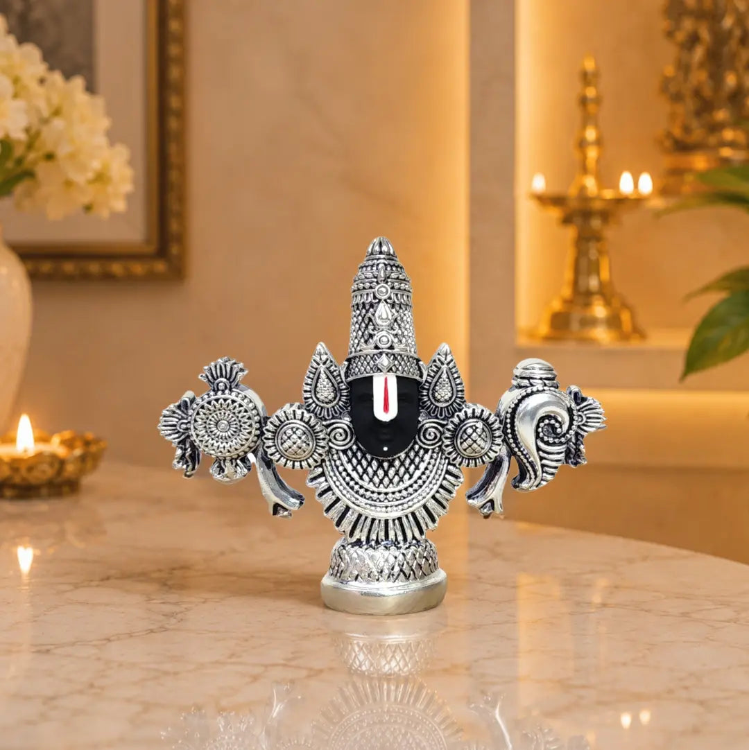 Gold Art India Balaji Idol | Silver Antique Matte Finish | Premium Velvet Gift Box (3.5 × 4.2 Inch)