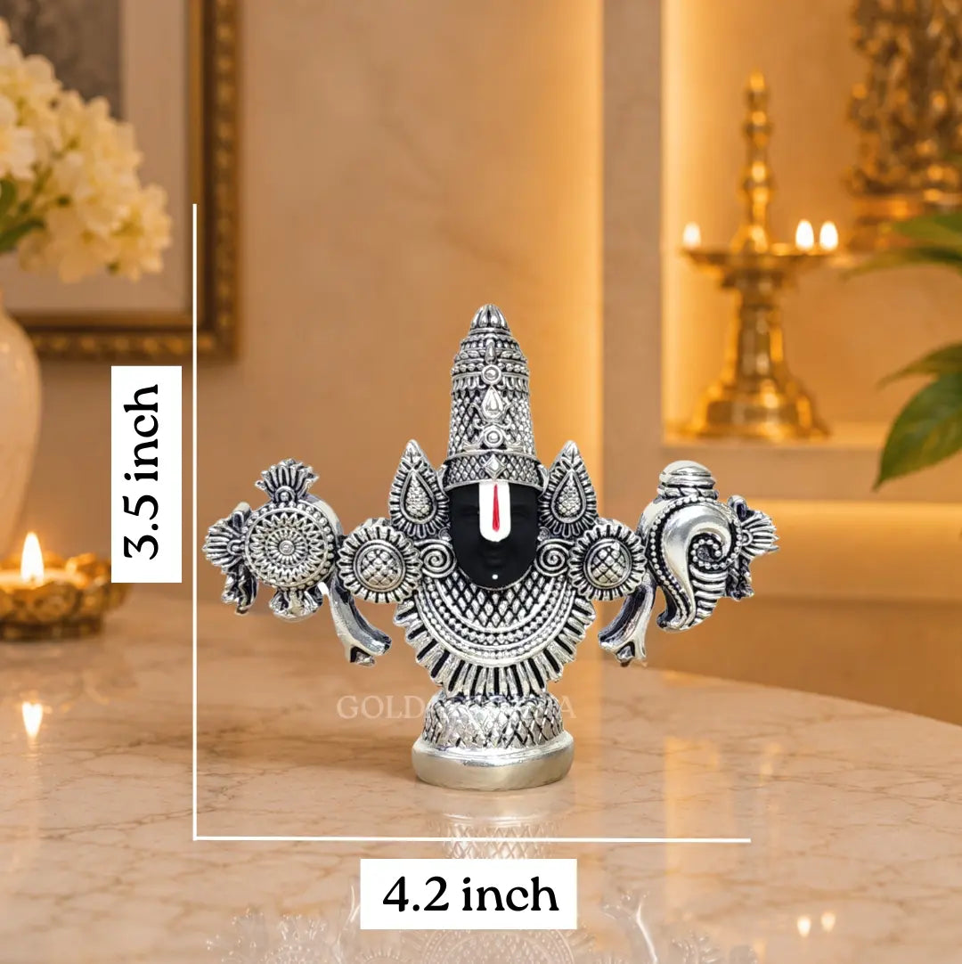 Gold Art India Balaji Idol | Silver Antique Matte Finish | Premium Velvet Gift Box (3.5 × 4.2 Inch)