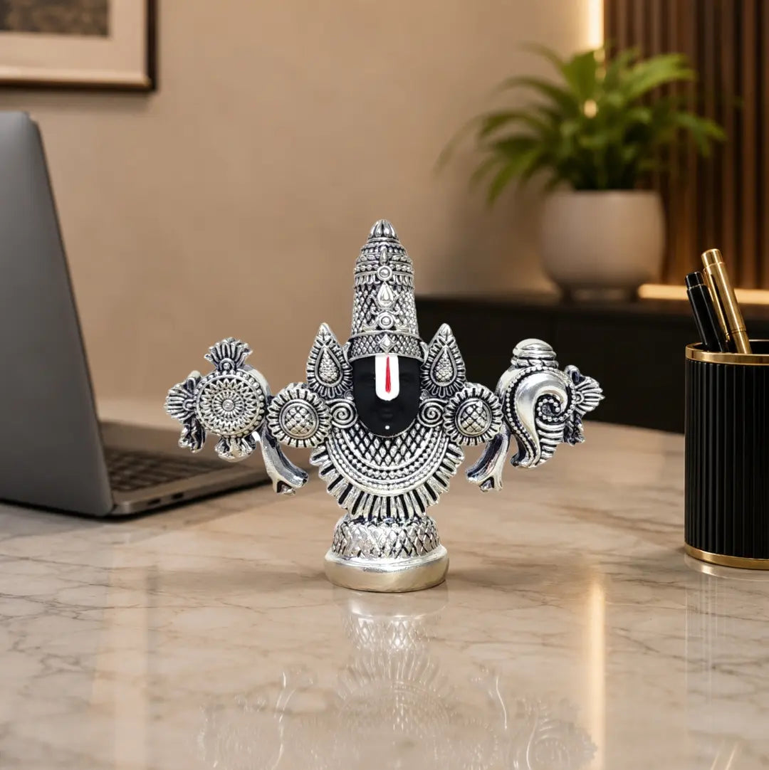 Gold Art India Balaji Idol | Silver Antique Matte Finish | Premium Velvet Gift Box (3.5 × 4.2 Inch)