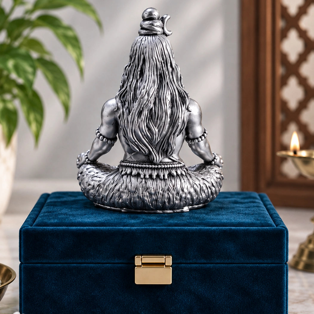 Lord Shiva Idol 3.5 Inch | 999 Silver Plated Mahadev Murti | Shiv Ji Idol for Car Dashboard, Home Temple & Office | Gold Art India