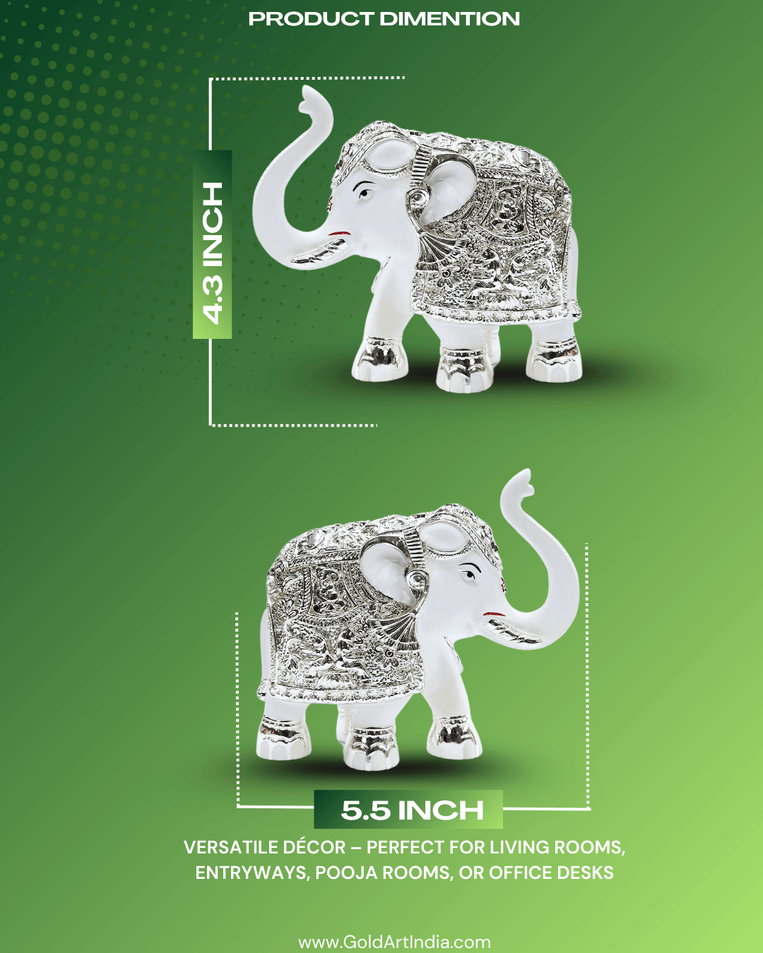 Gajant Laxmi pair | Silver-Plated Elephant Idol with White Terracotta | Intricate Detailing & Elegant Decor