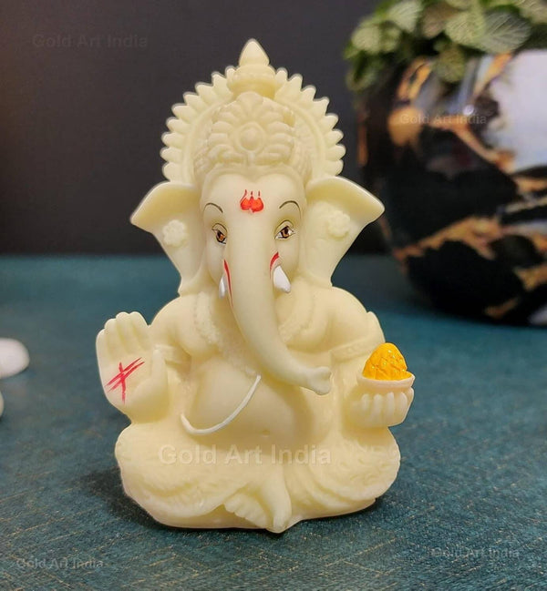 LORD GANESHA – Ivory Finish Ganesha Idol | Gifting | Divine Home & Car Decor