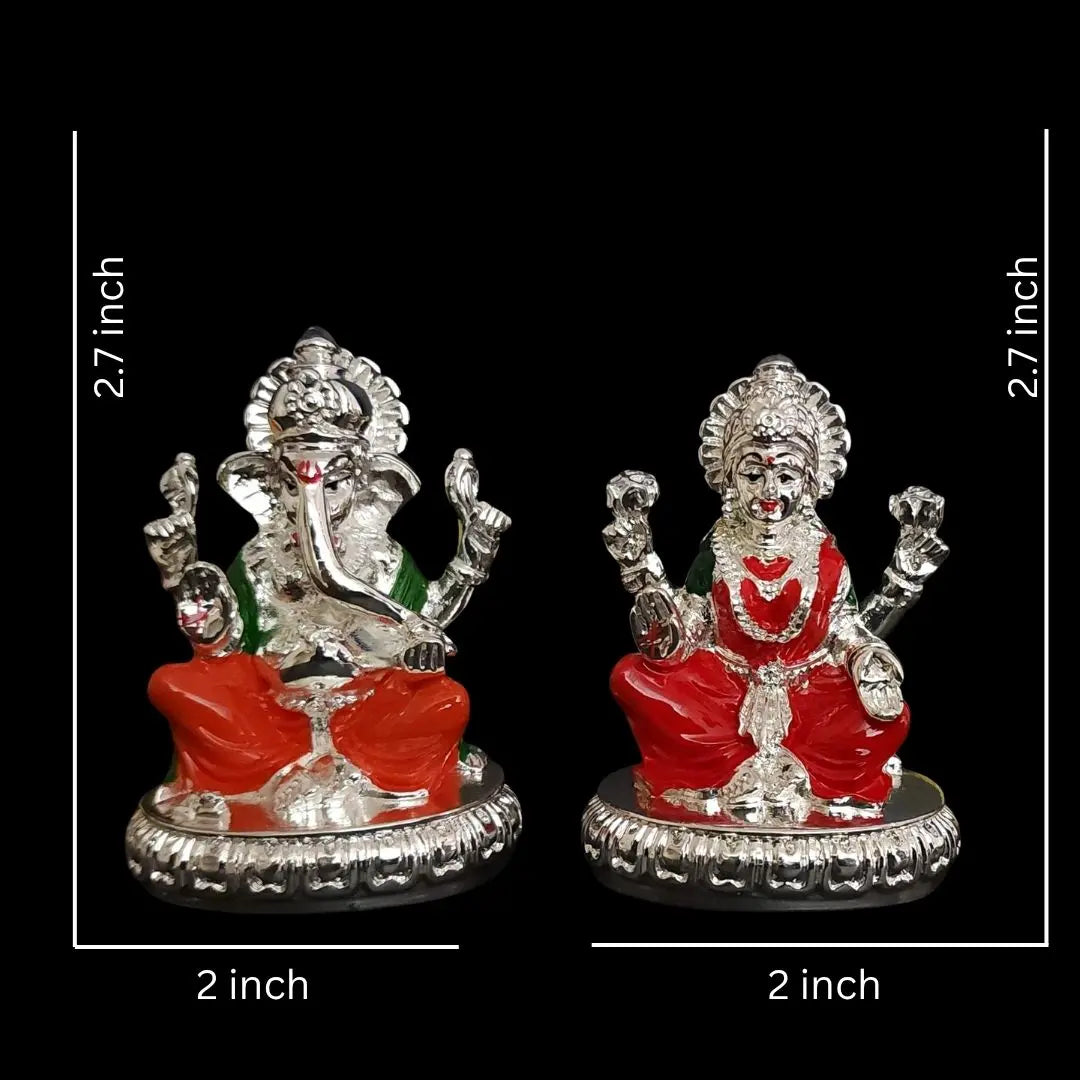 New Chakra Laxmi Ganesha Idol Silver Plated with Enamel 2.7  | Gold Art India