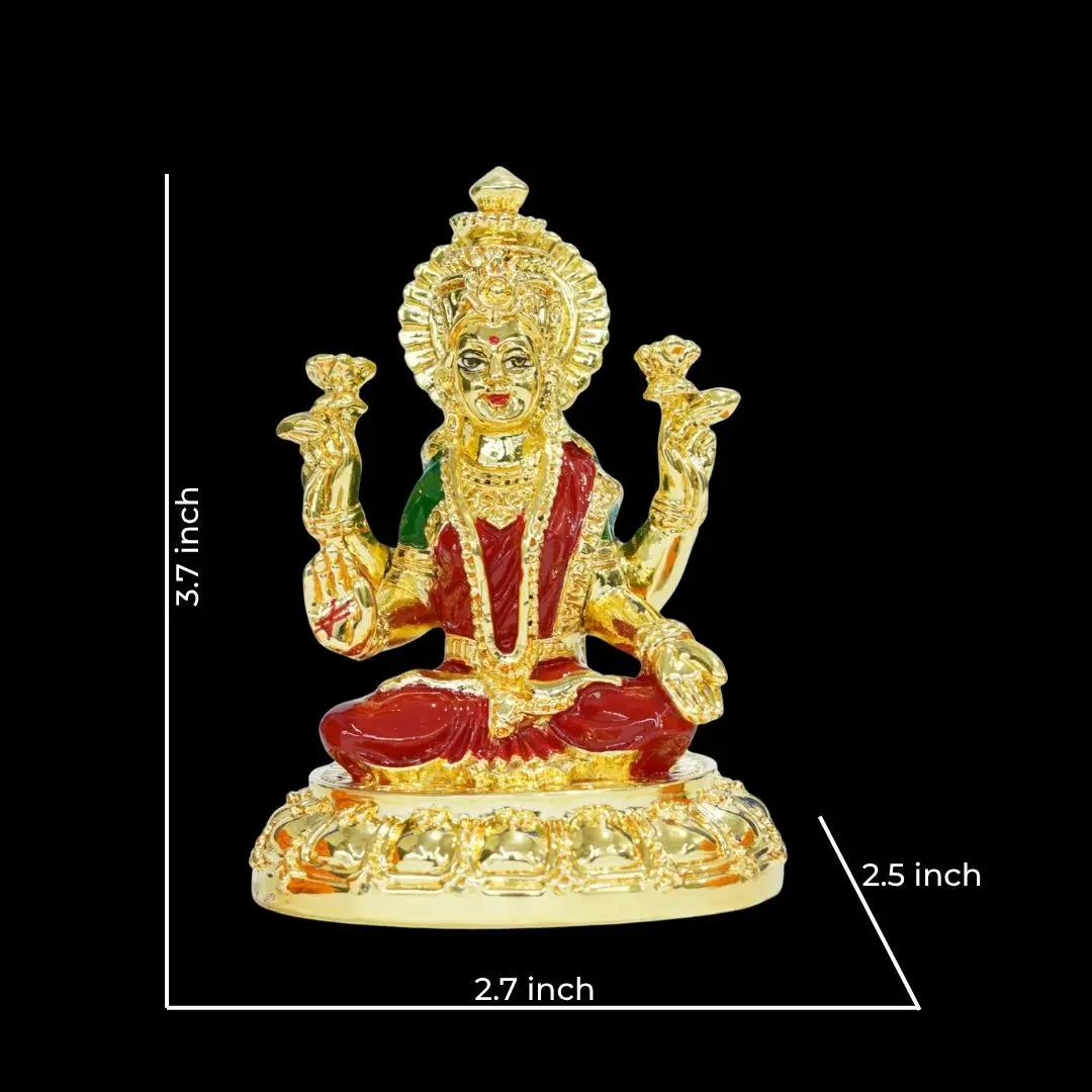 Gold Plated Laxmi Mata Idol for Mandir | Red Enamel Color Work With Gold Plated Coin 3.7 inch | Gold Art India