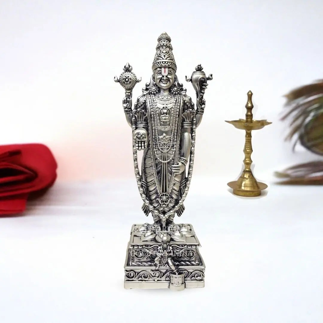 Lord Balaji 9 inch idol silver plated antique matte finish for home decor by Gold Art India