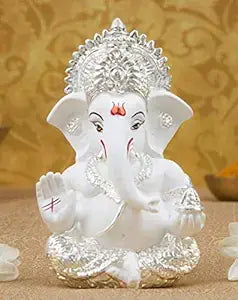 Silver plated Ganesha idol with terracotta finish, ideal for home and office decor, perfect gift for any occasion.