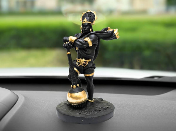 Lord Hanuman Idol – Black Terracotta Finish | 4 Inch | For Car Dashboard, Home & Office Decor
