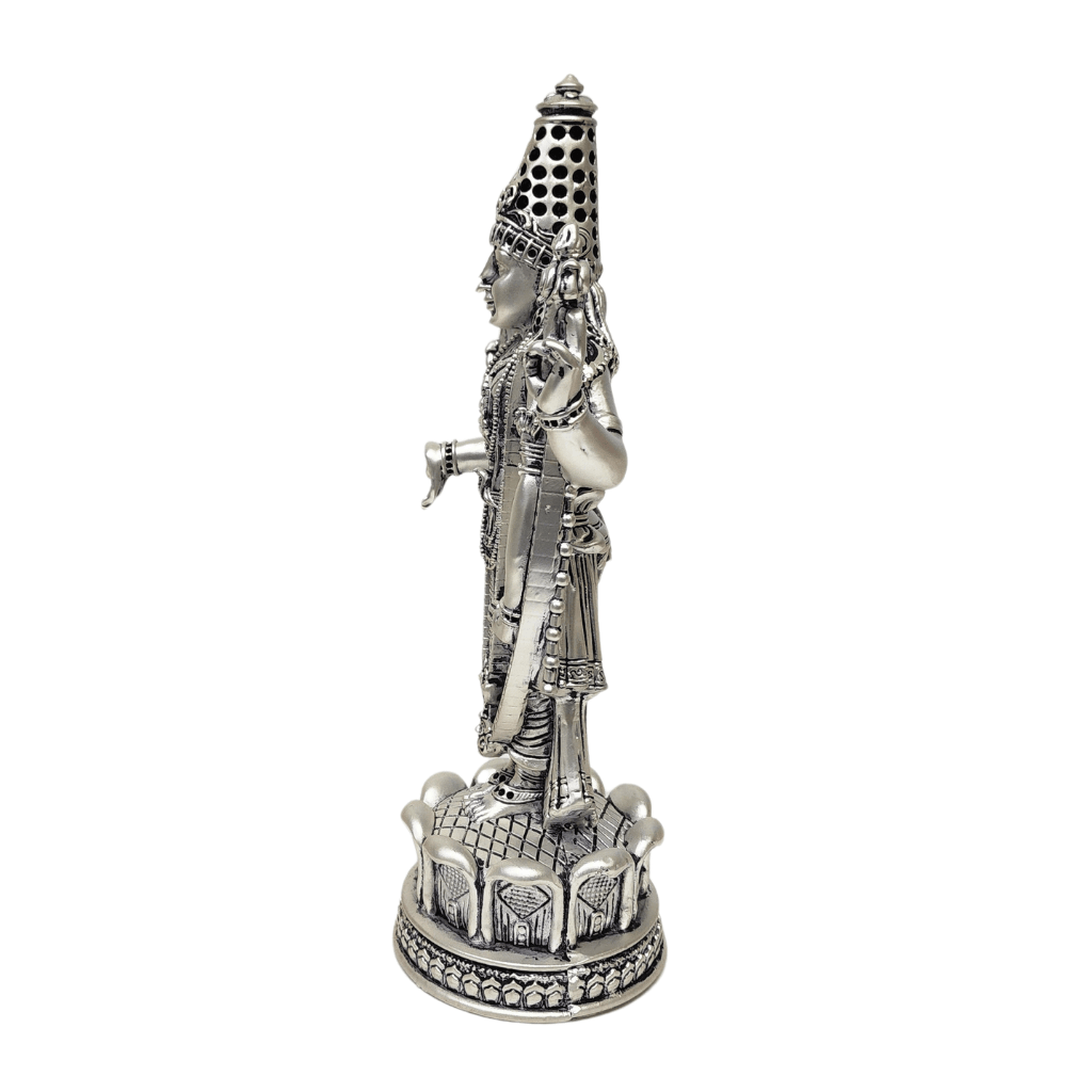 Antique silver Lord Venkateshwara idol, intricately hand-carved, perfect for home temple and spiritual decoration.