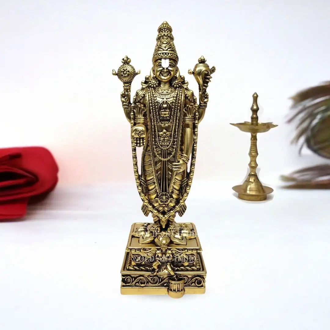 Lord Venkateshwara Idol in gold antique finish, perfect for home decor and religious worship.