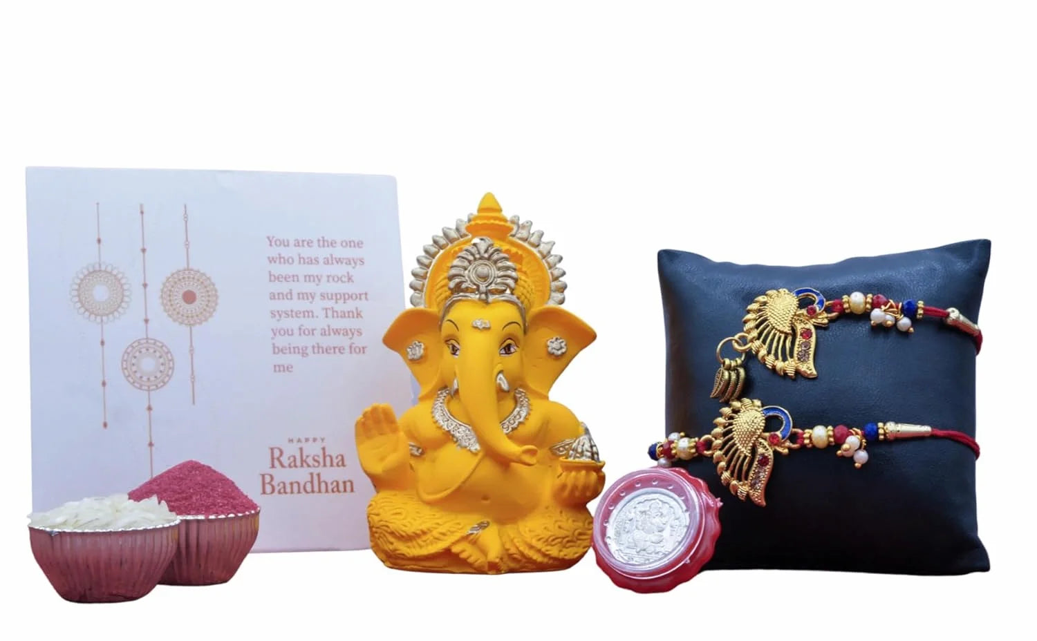 Mango color Ganesha Raksha Bandhan combo set with golden touch – Gold Art India
