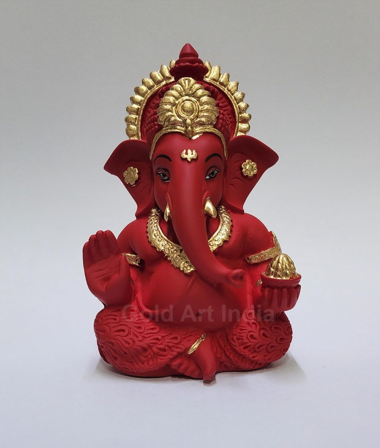 Gold Art India maroon red ganesha  idol front picture