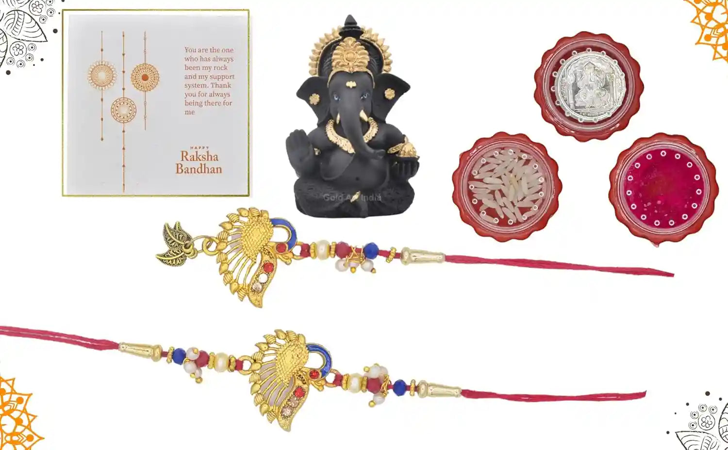 mukut black terracotta gansha idol rakhi combo set white backgrond 