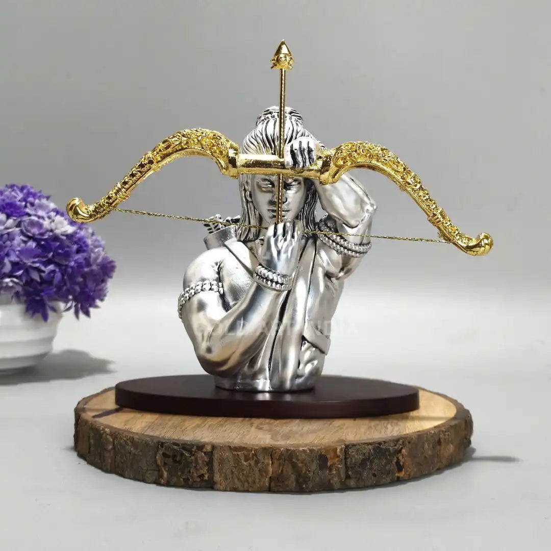 Lord Ram Idol with Bow & Arrow – 999 Silver Plated, Antique Matte Finish (5.7 Inch)