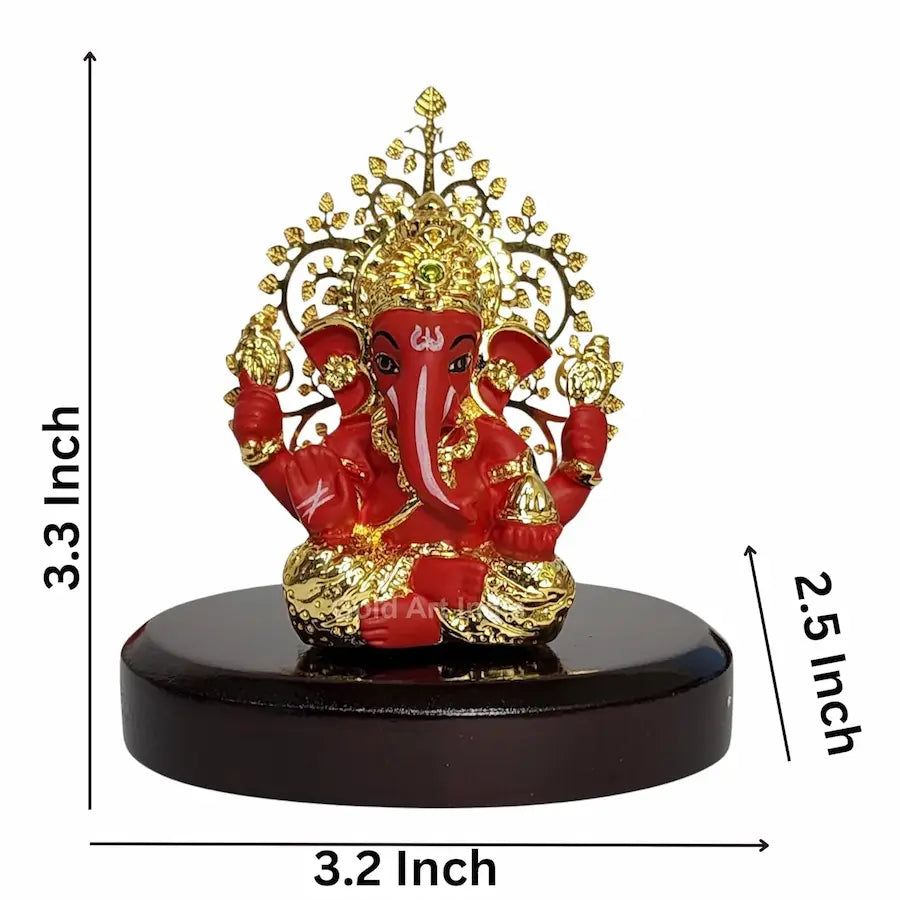 red tree gold plated ganesha idol  size  3.3 inch