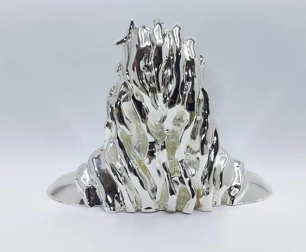Rear view of silver Adiyogi Shiva idol handcrafted in India