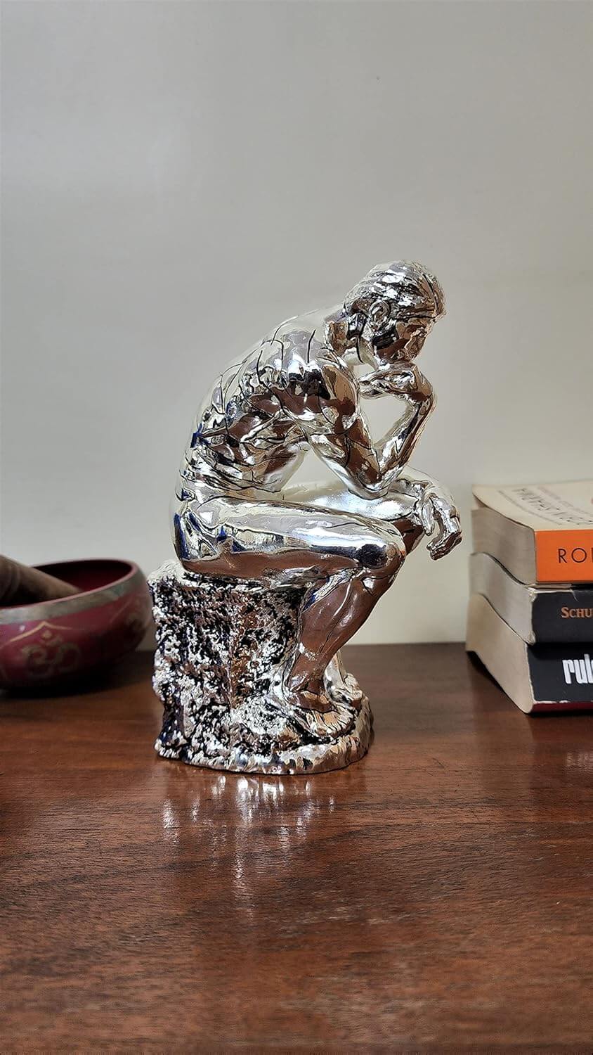 Close-up of Antique Silver Finish on Thinker Figurine