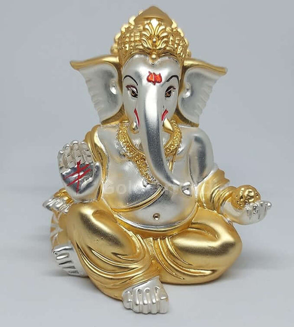 Two-Tone Gaddi Ganesha Idol for Car & Decor | Gold Art India