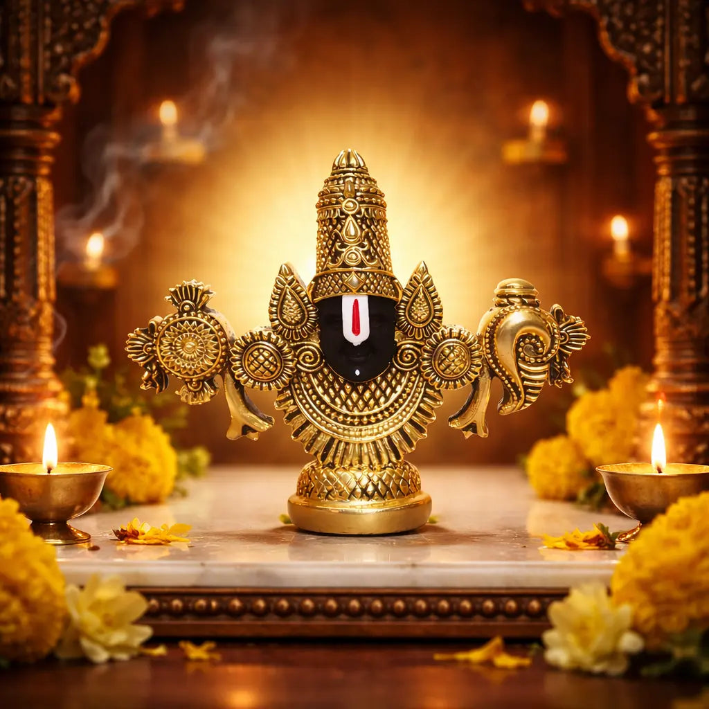 Lord Balaji face idol – 3.5 inch, rear view – Gold Art India